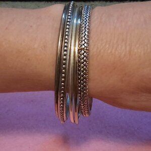 Bangle Bracelets -- Set of 5 -- 1 Stretch Expansion -- Siver & Gold Tones